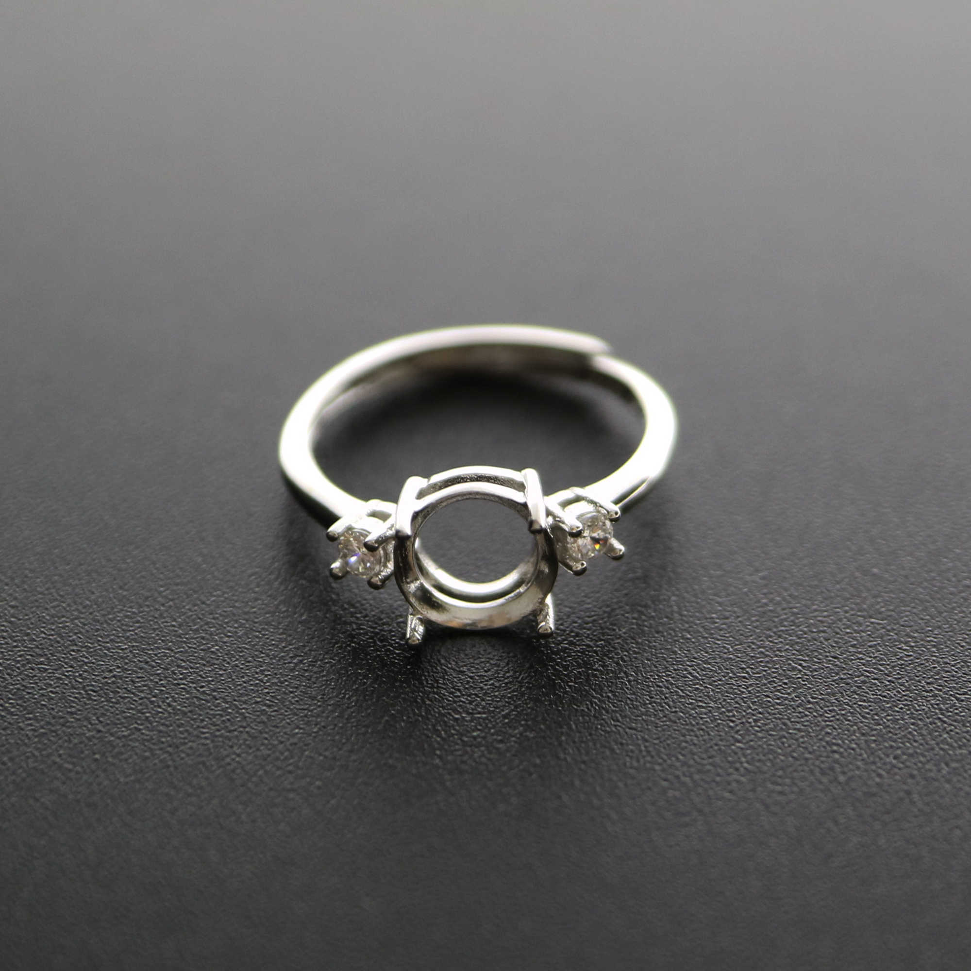 1Pcs 5-8MM Round Simple Silver Gemstone Cz Stone Prong Bezel Solid 925 Sterling Silver Adjustable Ring Settings 1214033 - Click Image to Close